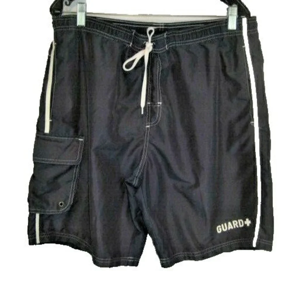 Mens Sportif Navy Lined Nylon Lifeguard Swim Shorts sz Lx9